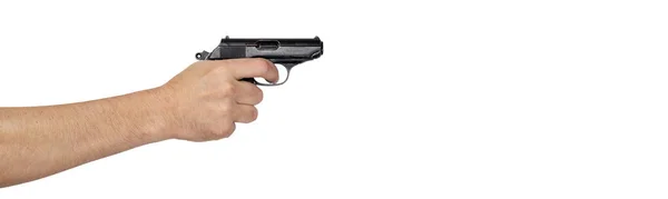 Objekte Hände Aktion Hand Hält Eine Waffe Isoliert Weißen Hintergrund — Stockfoto