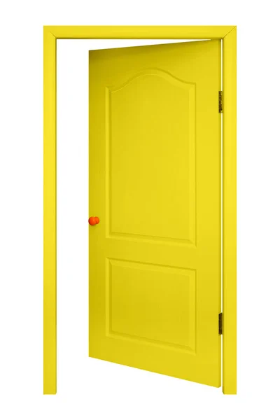 Mobiliário Amarelo Dentro Porta Aberta Punho Laranja Isolado Fundo Branco — Fotografia de Stock