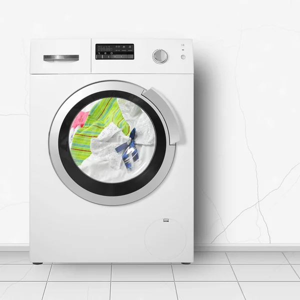 Groot Apparaat Wasmachine Wassen Van Kleding Huis Interier Een Lichte — Stockfoto