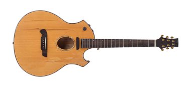 Müzik aleti - Beyaz arkaplanda izole edilmiş ön görünüm kırık akustik gitar