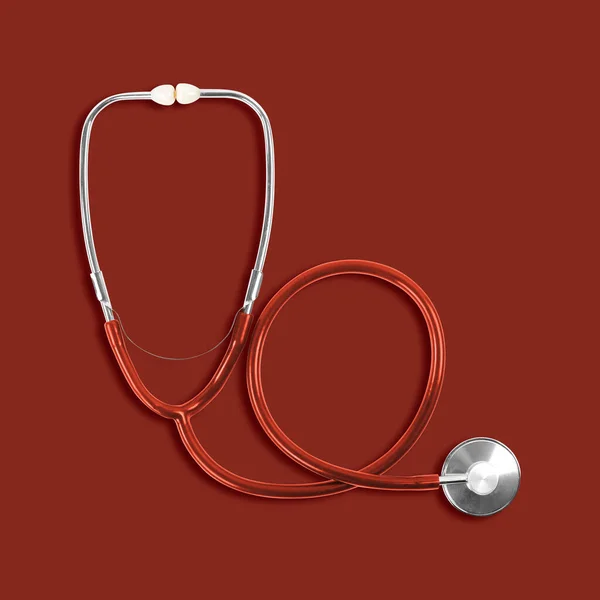 Medicína Top View Červené Stetoskop Izolované Červené Pozadí — Stock fotografie