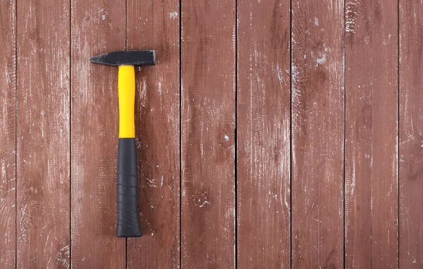 Εργαλεία Κατασκευή Και Επισκευή Top View Big Hammer Wood Background — Φωτογραφία Αρχείου