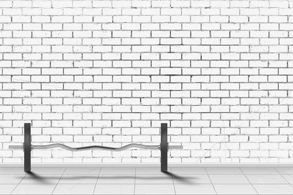 Sport Fitness Barbell Shadow Front Brick Wall Background — 图库照片