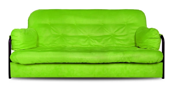 Upholstered Furniture Green Modern Made Cloth Sofa Divan Isolated White — Stock Photo, Image