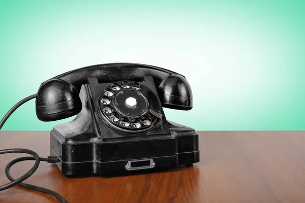 Teléfonos Vintage Negro Teléfono Retro Sobre Una Mesa Madera Fondo — Foto de Stock