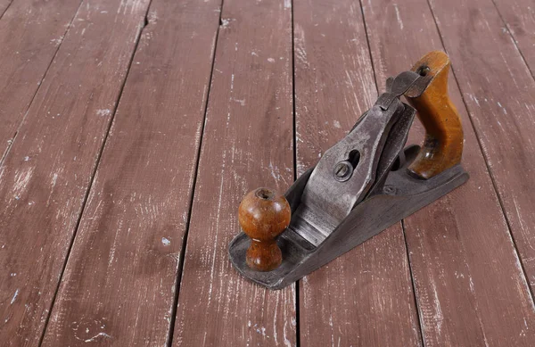 Tools Building Repair Old Rusty Metal Hand Plane Closeup Wooden — Stock Photo, Image