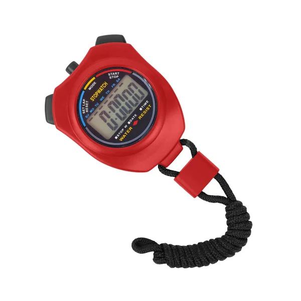 Attrezzatura Sportiva Cronometro Elettronico Digitale Rosso Sfondo Bianco Isolato — Foto Stock