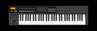 Müzik enstrümanı - Sloseup MIDI piyano 61 tuşlu klavye izole edilmiş siyah arkaplan