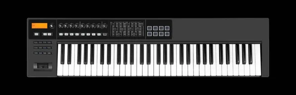 Μουσικό Όργανο Sloseup Midi Πιάνο Πληκτρολόγιο Κλειδί Απομονωμένο Μαύρο Φόντο Φωτογραφία Αρχείου