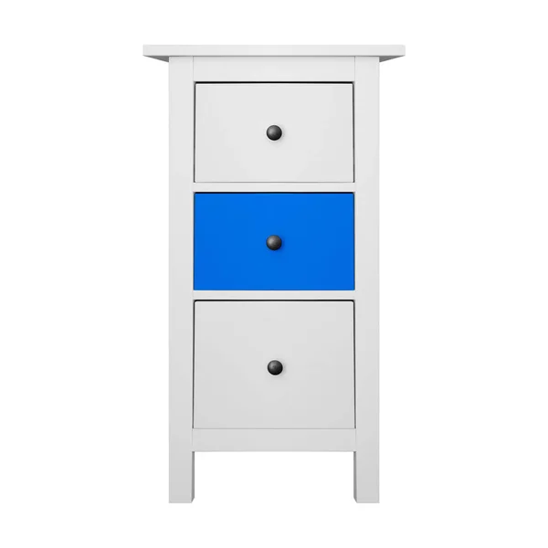 Huismeubilair Moderne Witte Blauwe Smalle Commode Geïsoleerde Witte Achtergrond — Stockfoto