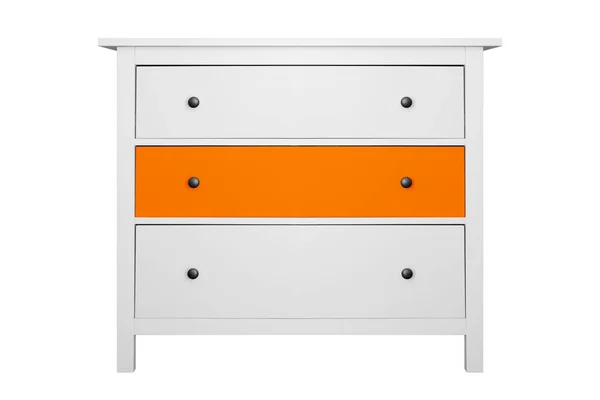 Huismeubilair Moderne Witte Oranje Smalle Commode Geïsoleerde Witte Achtergrond — Stockfoto