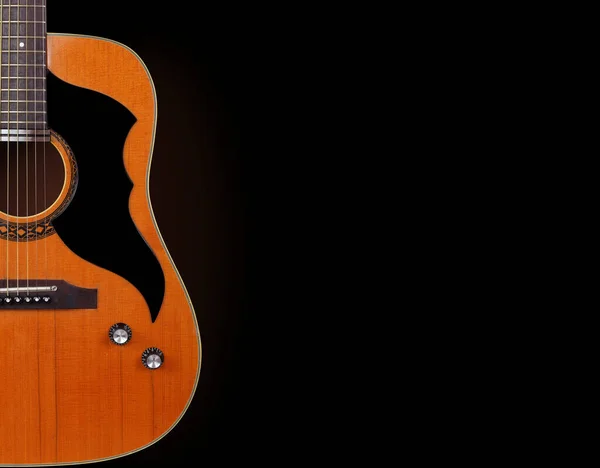 Instrumento Musical Silhouette Guitarra Acústica Vintage Sobre Fundo Preto — Fotografia de Stock