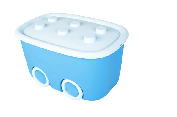 Brinquedos Brinquedos Caixa Azul Com Rodas Isolado Sobre Fundo Branco — Fotografia de Stock