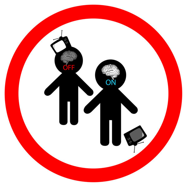 Телевизор включен - мозг выключен. Isolated
