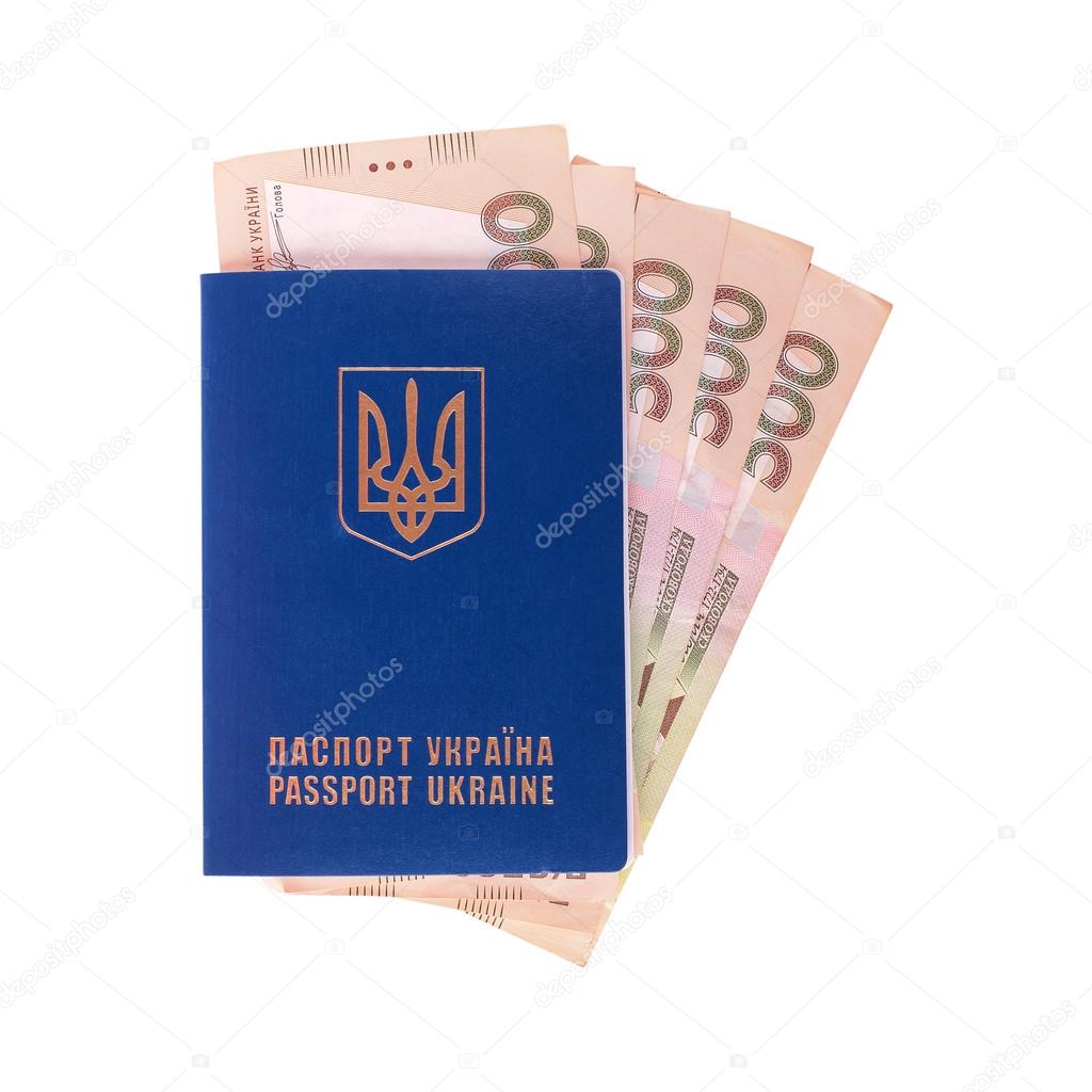 Passport of Ukraine and money. Isolated