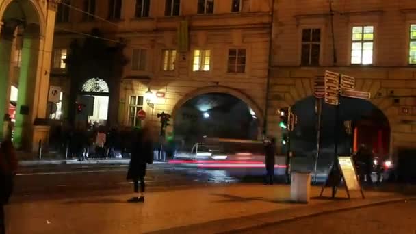 Praga Repubblica Ceca Novembre 2015 Città Notturna Strada Urbana Con — Video Stock