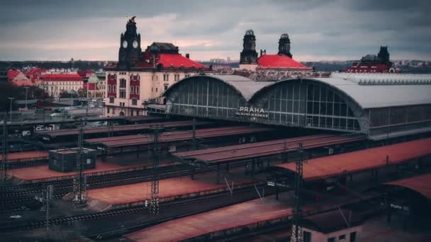 Timelapse Över Prag Tågstation Trafik November 2015 — Stockvideo