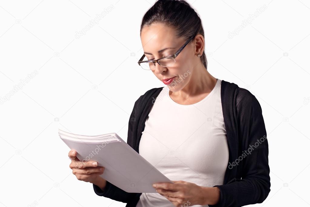 Businesswoman studying proposals