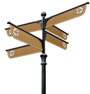 Kahverengi yön işaretleri siyah yazı üzerine