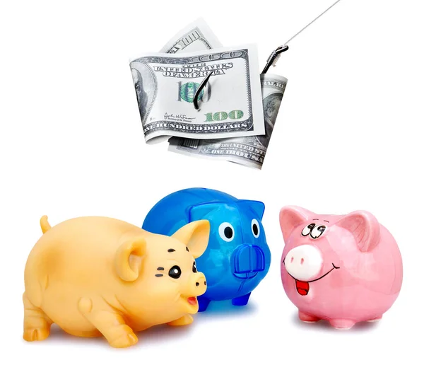 Dollars Hook Three Little Pigs White Background — Zdjęcie stockowe