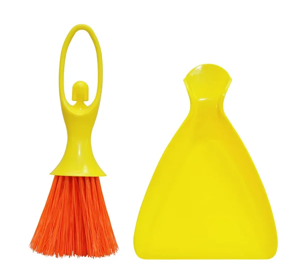 Brosse Nettoyage Cuillère Plastique Jaune Sur Fond Blanc — Photo