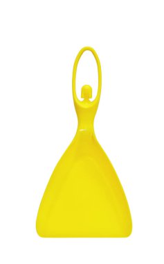 Beyaz arka planda orijinal saplı sarı plastik kepçe