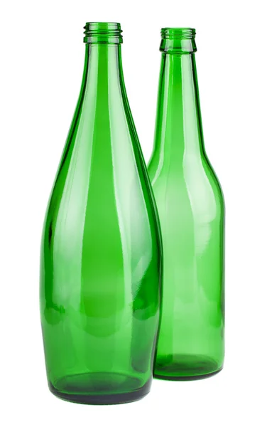 İki yeşil boş şişe — Stok fotoğraf