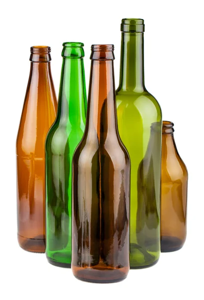 Green and brown empty bottles — Stock Photo, Image