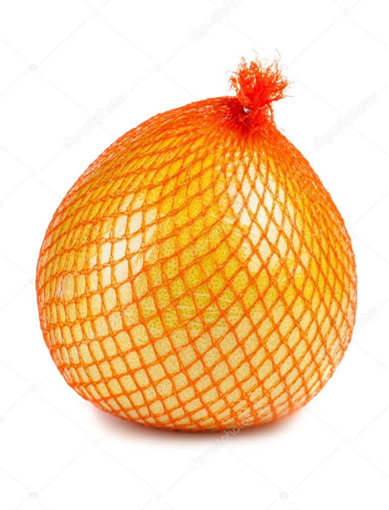 The pomelo fruit wrapped in plastic reticle