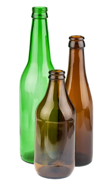 Green and brown empty bottles without labels — Stock Photo, Image