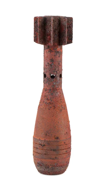 Old rusty mortar bomb. Vertical shot. — Stock Photo, Image