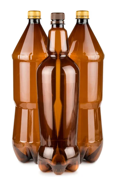 Three brown empty plastic bottles — Stock Photo, Image