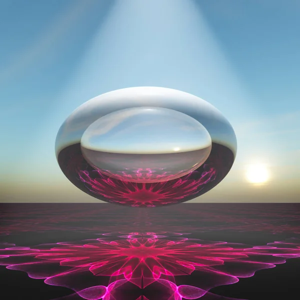 Uma Futura Bola Cristal Surreal Sobre Horizonte Mandala Ilustração — Fotografia de Stock