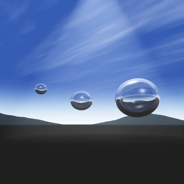 Future crystal ball on horizon, 3D illustration.