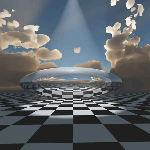 Surreal Future Crystal Ball Checker Horizon Illustration — Stock Photo, Image