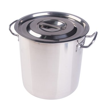 bir arka plan üzerinde paslanmaz çelik tencere