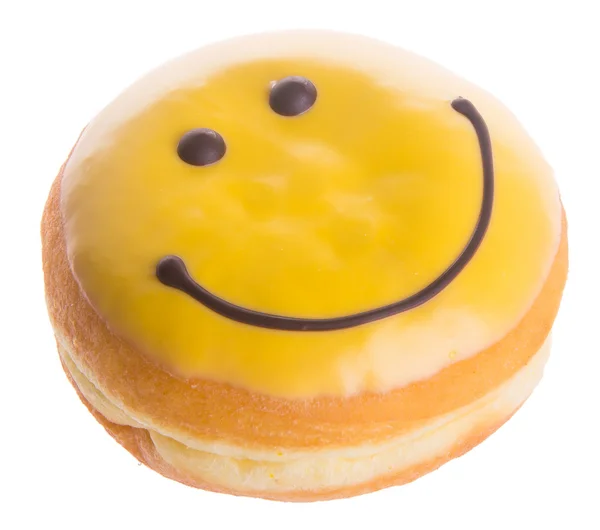 Donut. donut cara feliz en el fondo —  Fotos de Stock