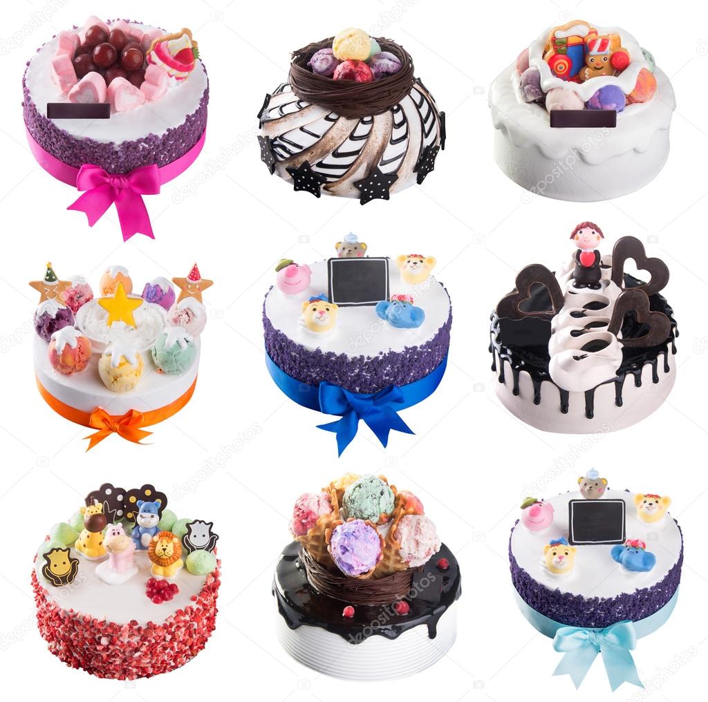 cake. ice cream cakes collection on background
