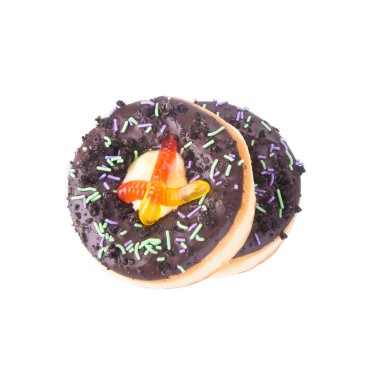 çörek. Halloween donut arka planda