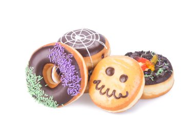 çörek. Halloween donut arka planda