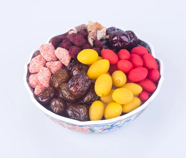 Konservierte Früchte. Chinesisch konservierte Früchte auf dem Hintergrund — Stockfoto