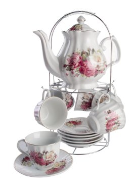 çaydanlık ve bardak seti. çaydanlık ve bir arka plan üzerinde ayarla Kupası