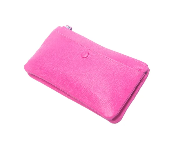 Carteira ou bolsa mulher (cor-de-rosa) em um fundo . — Fotografia de Stock