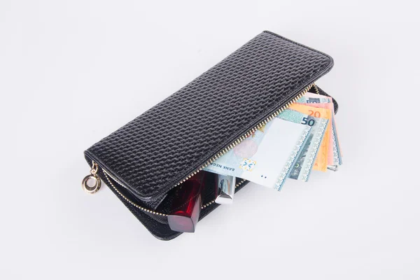 Wallet. woman wallet with money on a background — Stock Photo, Image