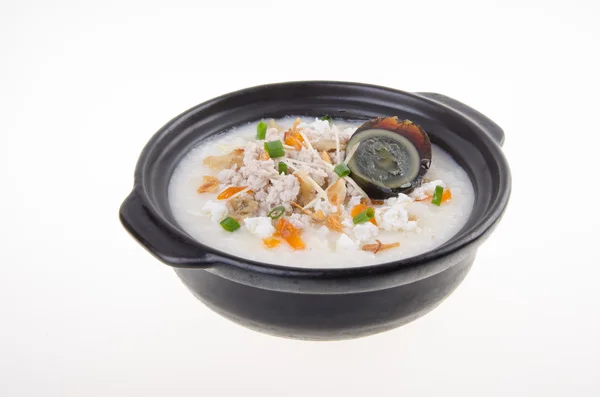 Tradycyjny chiński wieku jaj idealna wieprzowina Kasza ryż papka służyć — Zdjęcie stockowe