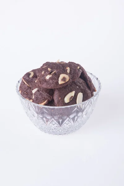 Almonds chocolate chips cookies on background — Stock Photo, Image