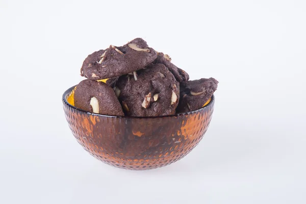 Migdały czekoladą chipy ciasteczka na tle — Zdjęcie stockowe