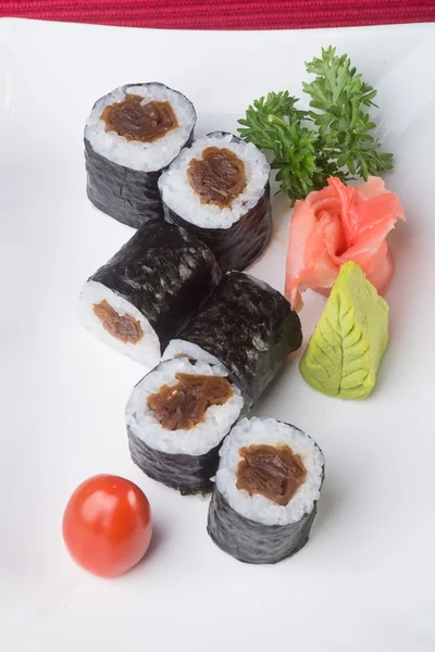 Japansk mat. sushi på bakgrunden — Stockfoto