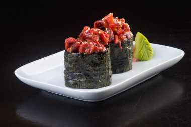 Japon mutfağı. arka planda suşi ahtapot