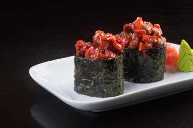 Japon mutfağı. arka planda suşi ahtapot